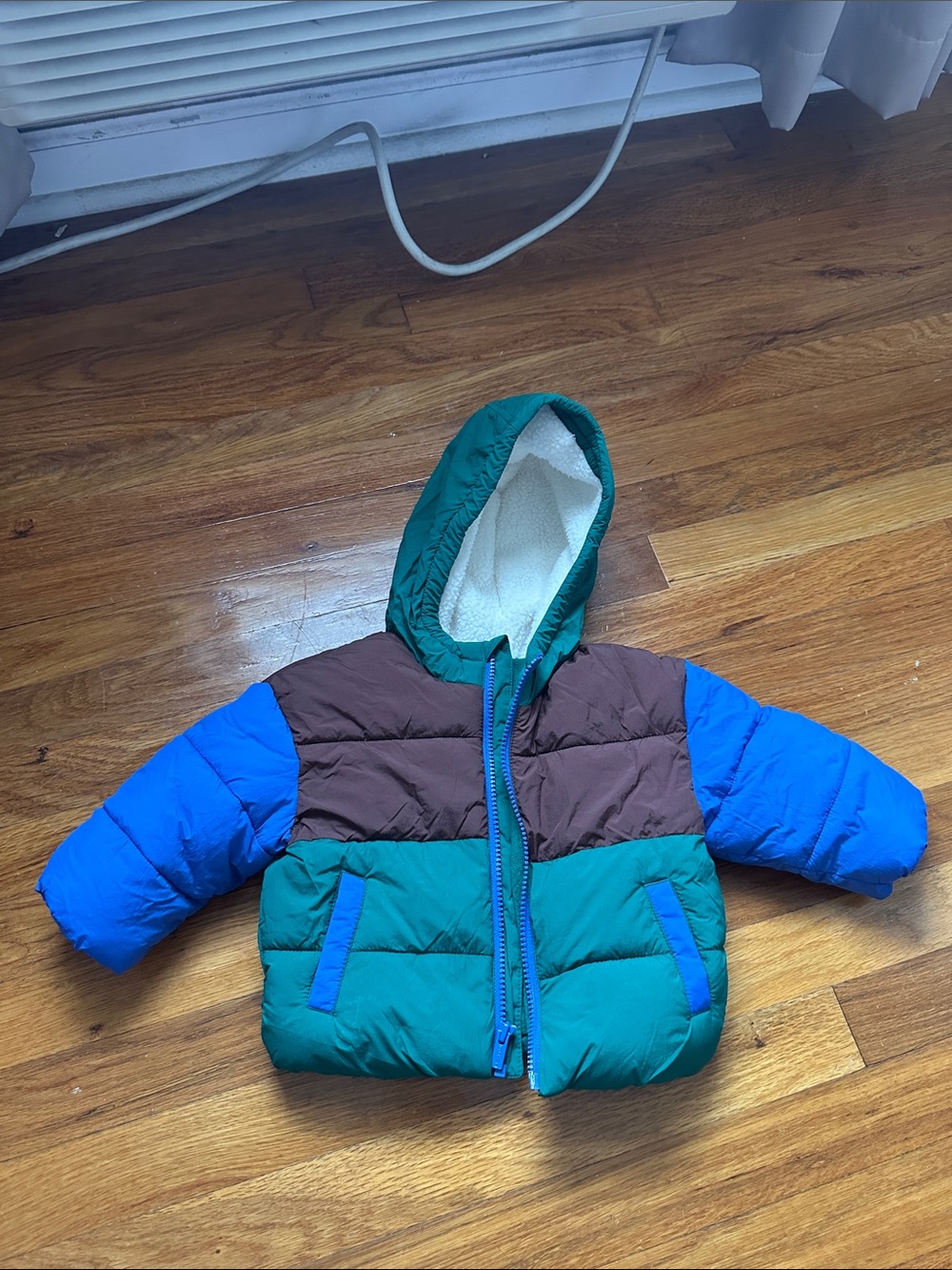 Old Navy Green-Brown-Blue Colorblock Puffer Jacket